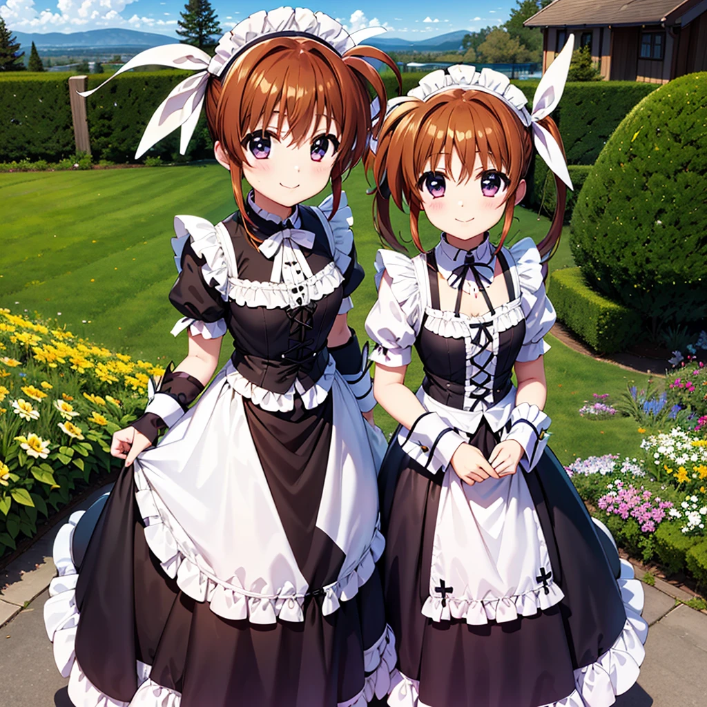 masterpiece, Highest quality, Lyrical Nanoha,High resolution 、Twin tails、takamachi nanoha、smile,Gothic Lolita Clothes、Victorian Maid、Twin tails、White ribbon