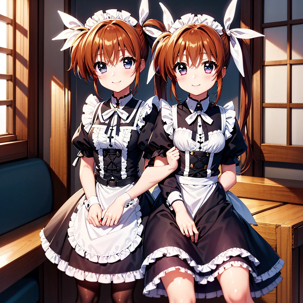 masterpiece, Highest quality, Lyrical Nanoha,High resolution 、Twin tails、takamachi nanoha、smile,Gothic Lolita Clothes、Victorian Maid、Twin tails、White ribbon