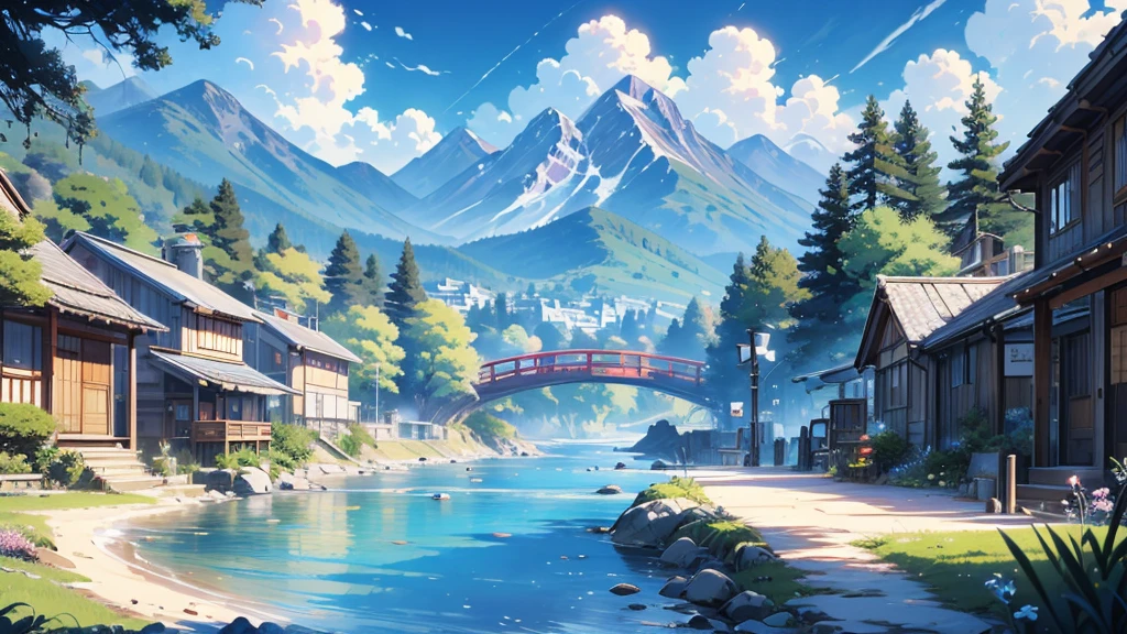 anime scenery of a village with a mountain in the background, anime countryside landscape, beautiful anime scenery, anime landscape, anime scenery, anime landscape wallpaper, anime background art, detailed scenery —width 672, anime beautiful peace scene, beautiful anime scene, anime scenery concept art, studio ghibli landscape, scenery artwork, heroine japan vivid landscape, studio ghibli environment, distant village background, , anime background art, amazing wallpaper, background art, hd wallpaper, relaxing concept art, beautiful wallpaper, high quality desktop wallpaper, background artwork, pc wallpaper, anime background, wallpaper hd, 8K image quality, Masterpiece