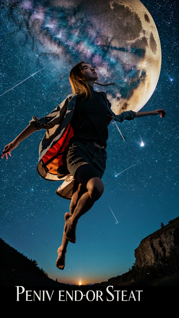 Create an illustration of a mosquito flying near a person's ear on a summer night. The background should show a night sky with stars and a crescent moon. Add the text "If there were no mosquitoes?" in bold, white font.