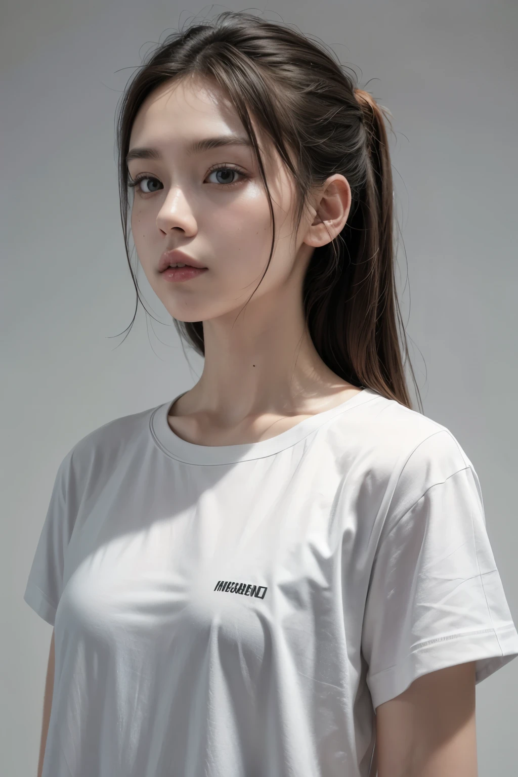 create a mockup of a double-sided white t-shirt on the hanger balanced lighting neutral background with high-resolution prints