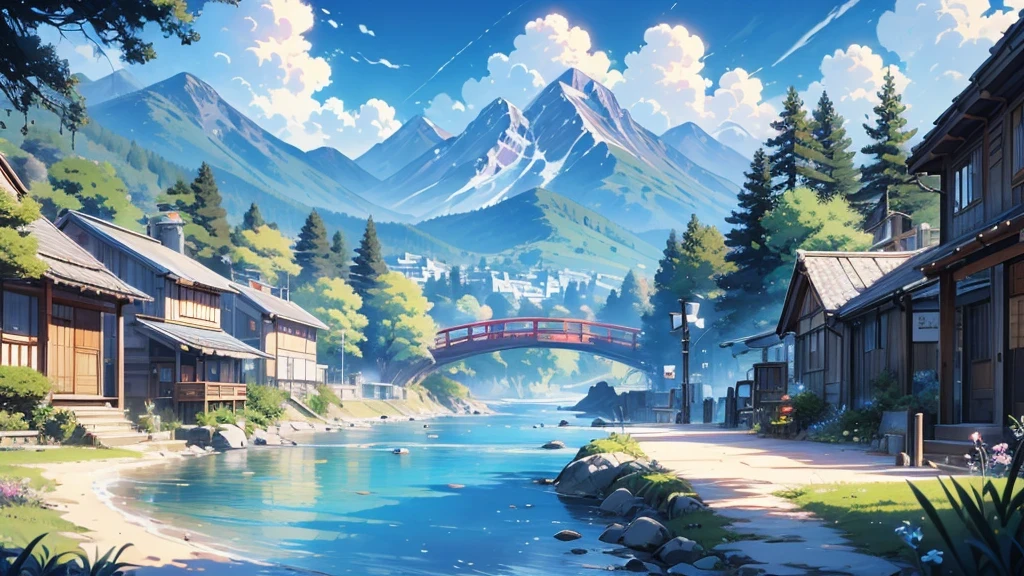 anime scenery of a village with a mountain in the background, anime countryside landscape, beautiful anime scenery, anime landscape, anime scenery, anime landscape wallpaper, anime background art, detailed scenery —width 672, anime beautiful peace scene, beautiful anime scene, anime scenery concept art, studio ghibli landscape, scenery artwork, heroine japan vivid landscape, studio ghibli environment, distant village background, , anime background art, amazing wallpaper, background art, hd wallpaper, relaxing concept art, beautiful wallpaper, high quality desktop wallpaper, background artwork, pc wallpaper, anime background, wallpaper hd, 8K image quality, Masterpiece