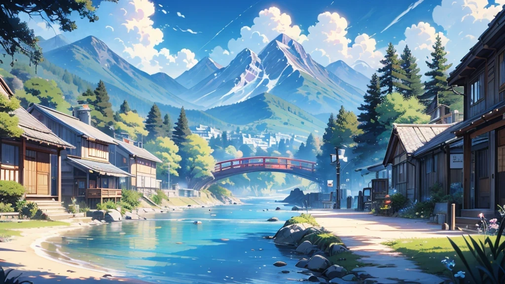anime scenery of a village with a mountain in the background, anime countryside landscape, beautiful anime scenery, anime landscape, anime scenery, anime landscape wallpaper, anime background art, detailed scenery —width 672, anime beautiful peace scene, beautiful anime scene, anime scenery concept art, studio ghibli landscape, scenery artwork, heroine japan vivid landscape, studio ghibli environment, distant village background, , anime background art, amazing wallpaper, background art, hd wallpaper, relaxing concept art, beautiful wallpaper, high quality desktop wallpaper, background artwork, pc wallpaper, anime background, wallpaper hd, 8K image quality, Masterpiece
