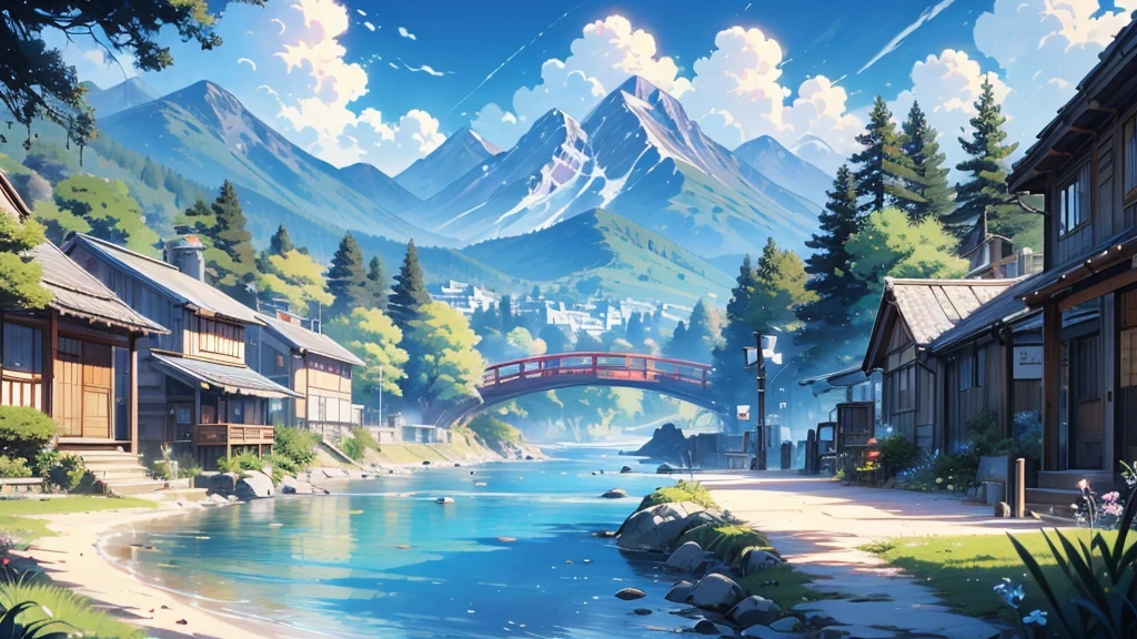 anime scenery of a village with a mountain in the background, anime countryside landscape, beautiful anime scenery, anime landscape, anime scenery, anime landscape wallpaper, anime background art, detailed scenery —width 672, anime beautiful peace scene, beautiful anime scene, anime scenery concept art, studio ghibli landscape, scenery artwork, heroine japan vivid landscape, studio ghibli environment, distant village background, , anime background art, amazing wallpaper, background art, hd wallpaper, relaxing concept art, beautiful wallpaper, high quality desktop wallpaper, background artwork, pc wallpaper, anime background, wallpaper hd, 8K image quality, Masterpiece