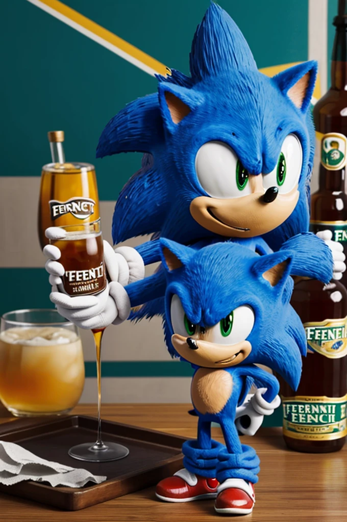Crea la imagen de Sonic tomando fernet branca