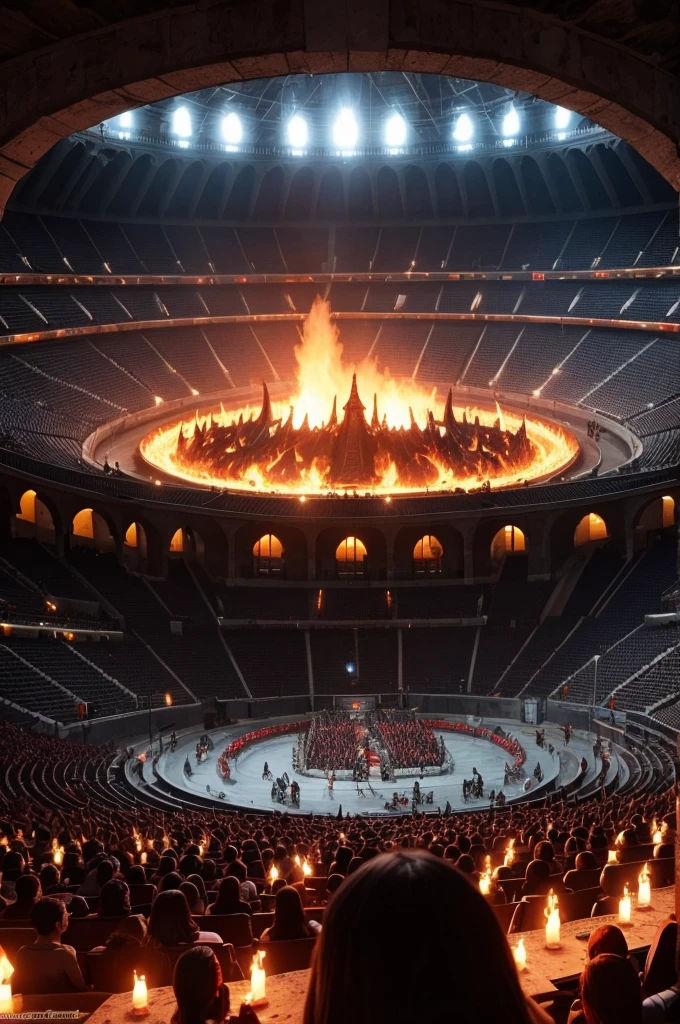 Uma arena de batalha tematizado no inferno