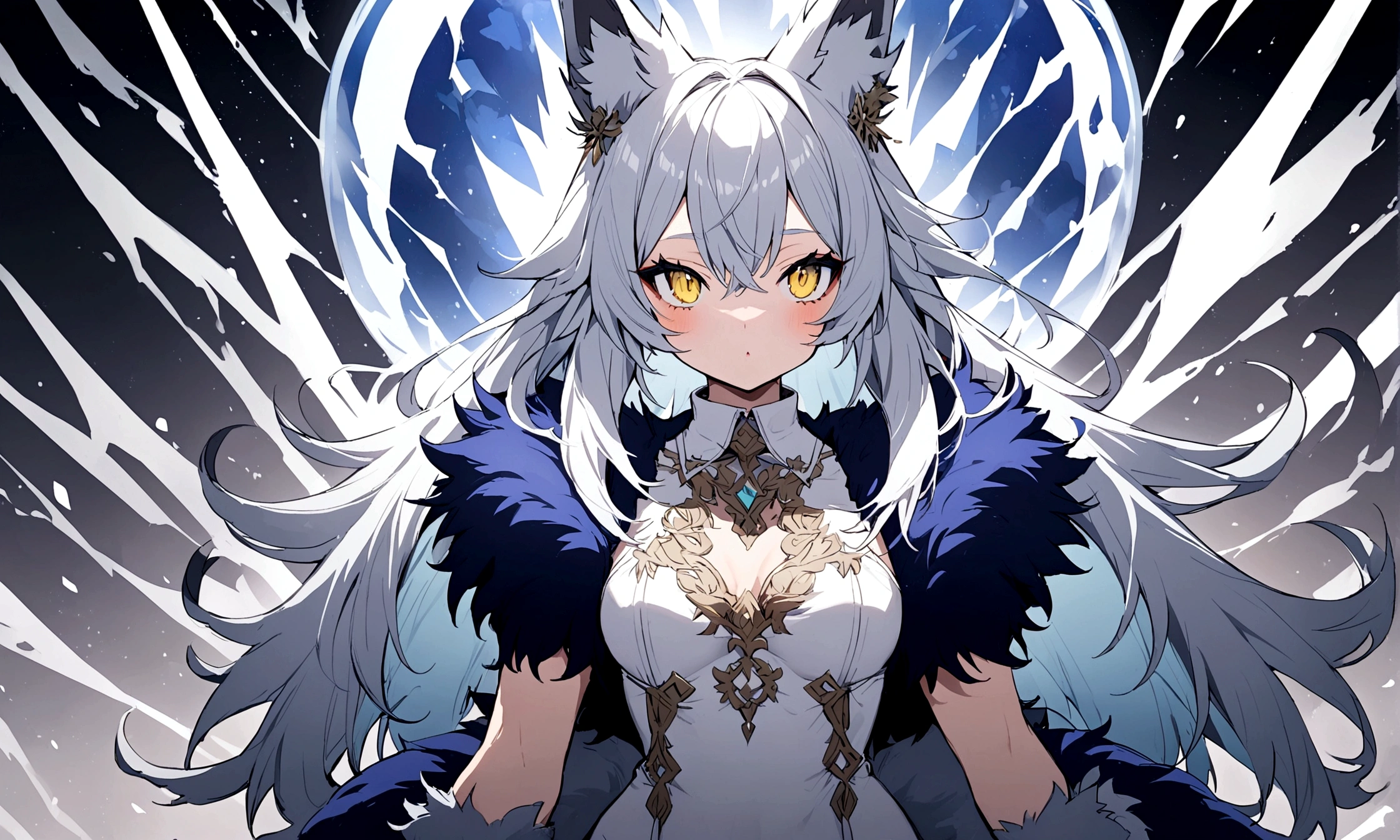 fox Light blue hair beast girl fox beast girl indigo fur gray hair