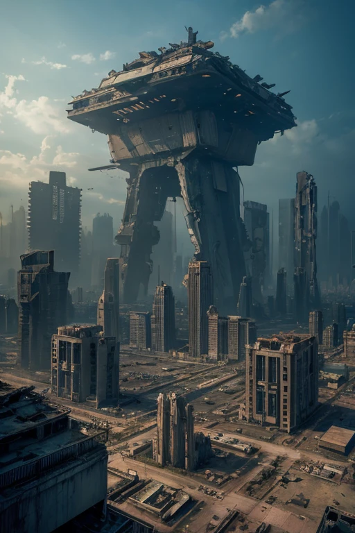Highest quality、A ruined futuristic city、dim、Surrealism