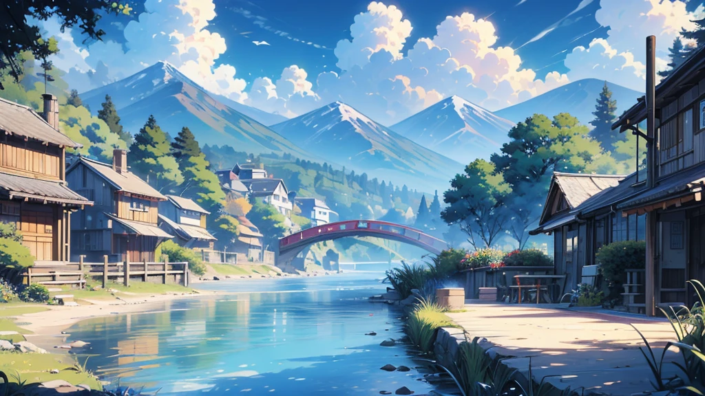 anime scenery of a village with a mountain in the background, anime countryside landscape, beautiful anime scenery, anime landscape, anime scenery, anime landscape wallpaper, anime background art, detailed scenery —width 672, anime beautiful peace scene, beautiful anime scene, anime scenery concept art, studio ghibli landscape, scenery artwork, heroine japan vivid landscape, studio ghibli environment, distant village background, , anime background art, amazing wallpaper, background art, hd wallpaper, relaxing concept art, beautiful wallpaper, high quality desktop wallpaper, background artwork, pc wallpaper, anime background, wallpaper hd, 8K image quality, Masterpiece