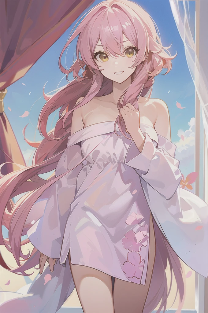 ,(Masterpiece:1.2, high quality), (pixiv:1.4),who,:3,uwu,
jougasaki mika, 1girl, curtain grab, pink hair, solo, looking at viewer, curtains, smile, long hair, hair between eyes, yellow eyes, nude, parted lips, bangs, upper body