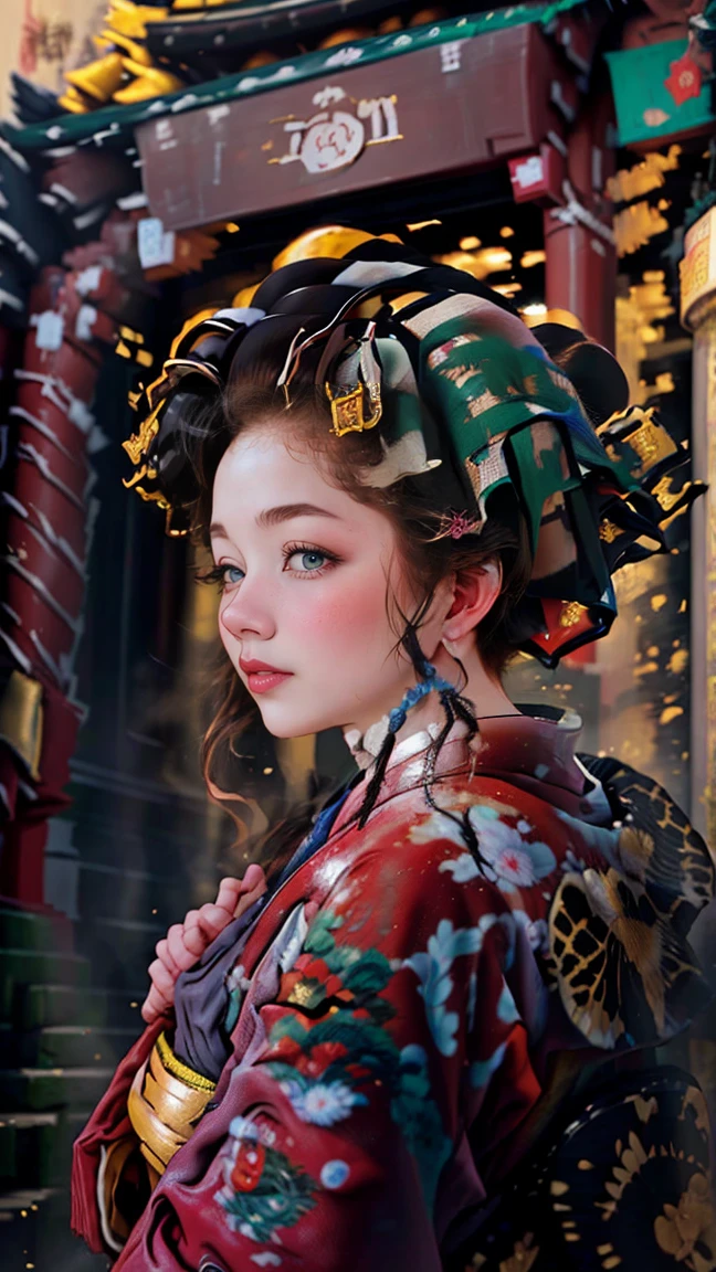 Highest quality、masterpiece、8k、Realistic、超High resolution、Very delicate and beautiful、High resolution、Cinema Lighting、Face close-up、Perfect female body、Opposition、Looking at the audience、((Oiran、Gorgeous kimono、Vibrant colors、embroidery、band、hairpin、(Date Hyogotaka:1.8)、Gorgeous hair ornament、Powder Makeup、Red lips、Delicate hand movements、graceな姿勢))、parade、On the tatami、Golden Screen、fan、tent、Traditional beauty、A fleeting look、Smoke Tube、Elegant atmosphere、Historical background、Night view、Glossy feel、grace、Captivating Charm