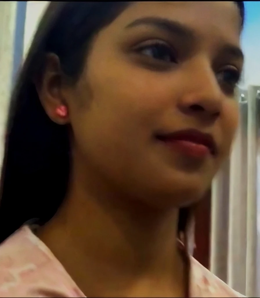 there is a woman that is smiling and looking at the camera, close up face, detailed unblurred face, indian girl with brown skin, she has a distant expression, close up bust shot, very very low quality picture, beuatiful face, closeup face, candid picture, with accurate face, inspired by T. K. Padmini, closeup on face