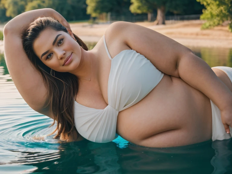 Rule_of_thirds, 1 girl, extremely obese, (obese belly):1.7, (obese legs):1.5, fat rolls, SSBBW Adeline body, Serene expression, mesmerizing eyes, gorgeous supermodel face, straight long blonde hair, flowing dress, poised posture, porcelain skin, subtle blush, crystal pendant
BREAK
golden hour, (rim lighting):1.2, warm tones, sun flare, soft shadows, vibrant colors, painterly effect, dreamy atmosphere
BREAK
scenic lake, distant mountains, willow tree, calm water, reflection, sunlit clouds, peaceful ambiance, idyllic sunset, ultra detailed, official art, unity 8k wallpaper
, zentangle, mandala