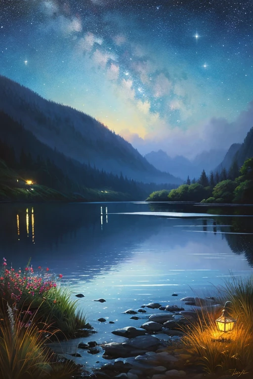Highest quality、Landscape painting、nature、night景、night、moon、Starry Sky