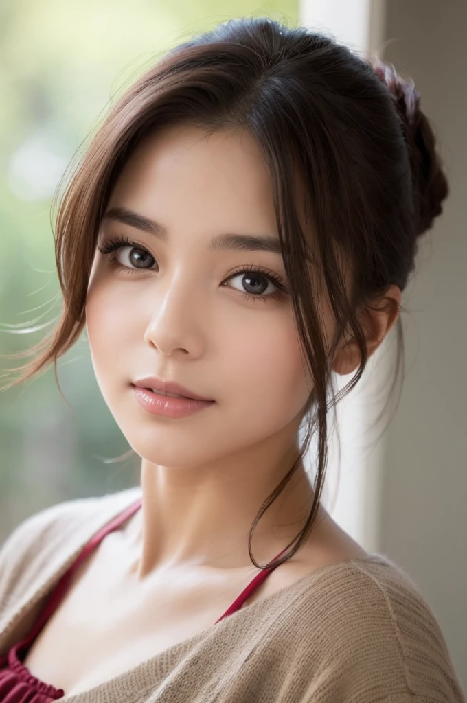 A beautiful woman facing forward with a lovely face