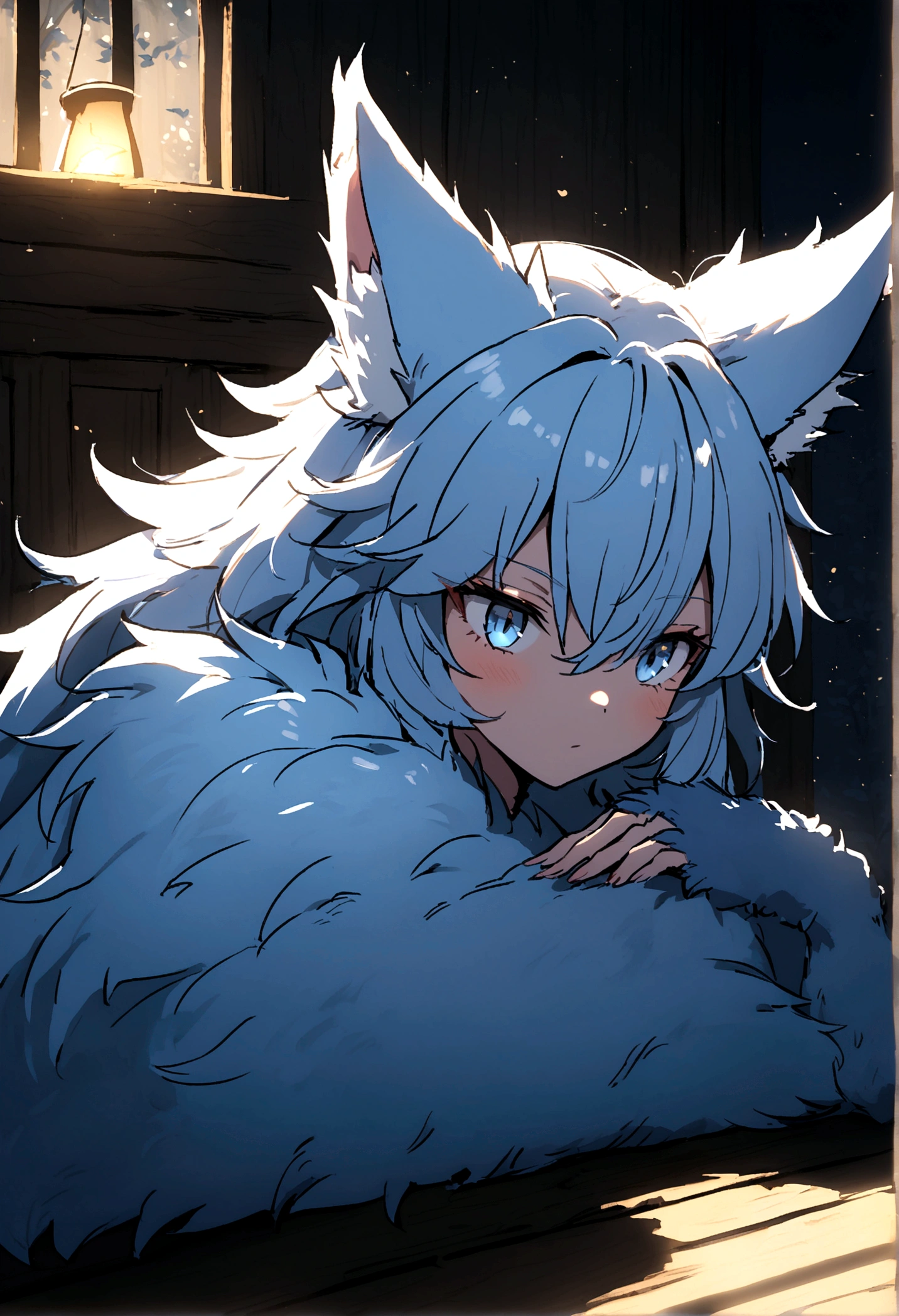 fox Light blue hair 　beast girl　indigo fur　fox beast girl