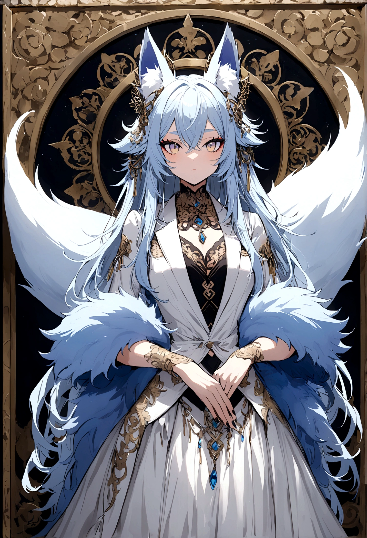 fox Light blue hair 　beast girl　indigo fur　fox beast girl