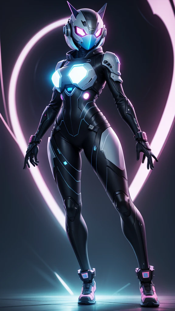 (female protogen),ciberpunk,mechanic,olhos brilhantes,metallic surface,tela digital,Advanced technology,futurista,luzes de neon,campo eletromagnetico,Arestas afiadas,design simplificado,organismo digital,biomechanic,,viseira de vidro,sentidos aprimorados,energetic pose,invisible circuits,,fios coloridos,ciborgue feminino, (((full body))), background na cidade de tokyo