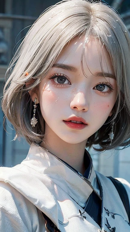 (Highest quality, masterpiece:1.3), shape, ((Beautifully detailed face)), Beautiful and detailed skin, Intricate details, Very detailed, Best image quality in 8K,Fantasy,A world of swords and magic,ファイナルFantasy,(White Mage:1.5), (18-year-old female:) (Large Breasts:1.2),Japanese girl,Baby Face,(Detailed Hair,Bobcut:1.6,Platinum Blonde Hair,Gray Hair),Detailed lips,Open your mouth,blush,Embarrassing,(Long Shot), Realistic Face,Realistic Skin,(Vibrant Skin,Moisturized Skin:1.2),Vivid lips,Lip gloss