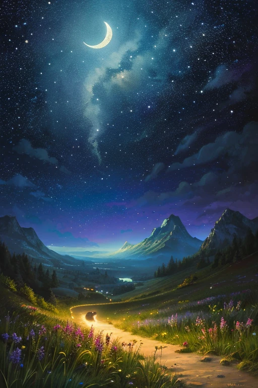 Highest quality、Landscape painting、nature、night景、night、moon、Starry Sky
