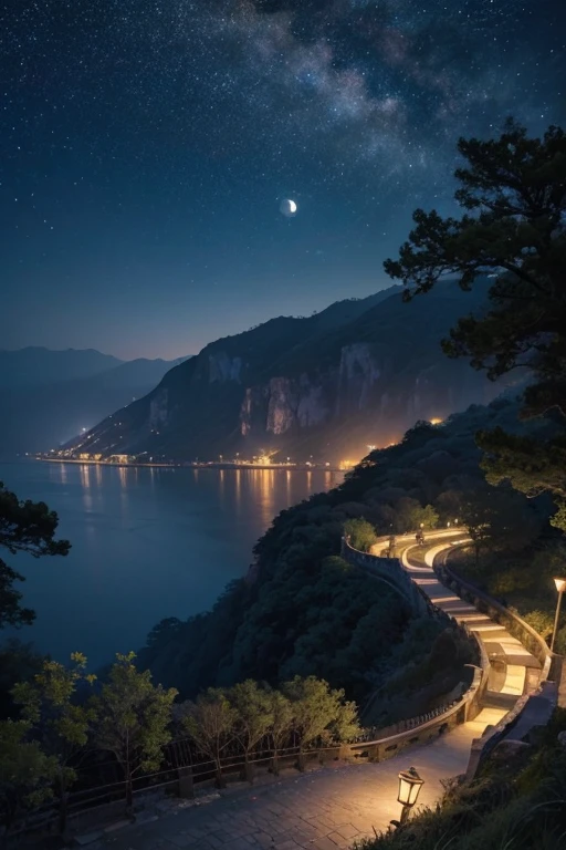 Highest quality、Landscape painting、nature、night景、night、moon、Starry Sky