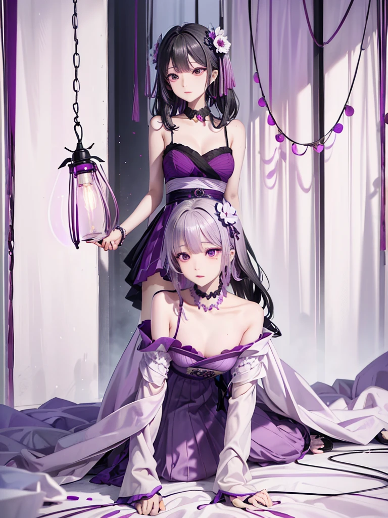 Black Hair、Oriental face、Iris、Light purple dress