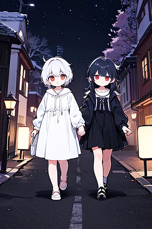 digital art、2 characters, Spirit of Light and Spirit of Darkness, near, hold hands、Style Walk Event、joy、Wearing revealing clothes, rich colors