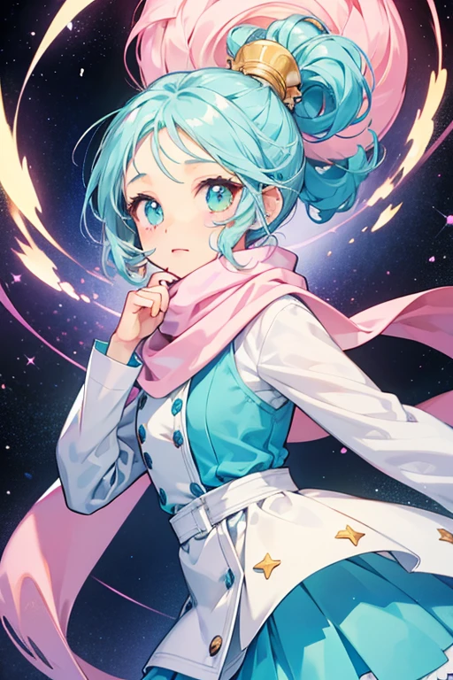 Winditchi is light blue with a white face and turqouise eyes. She wears a white dress and a pink scarf, similar to KuroMametchi and Orenetchi. She is much smaller than Chamametchi. She has pink cheeks. She has a swirl on her scarf, her body resembles a costume. She has a swirl on the side of her head and a swirl on the middle of her forehead and two swirls that stick out of her head. SPARKLE; GLITTER