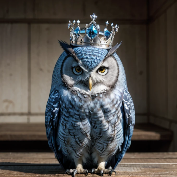 Blue owl with a crown