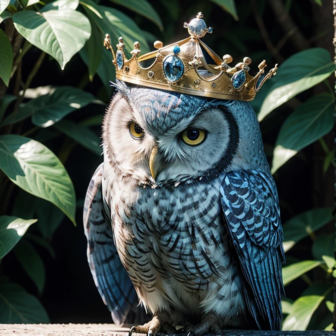 Blue owl with a crown