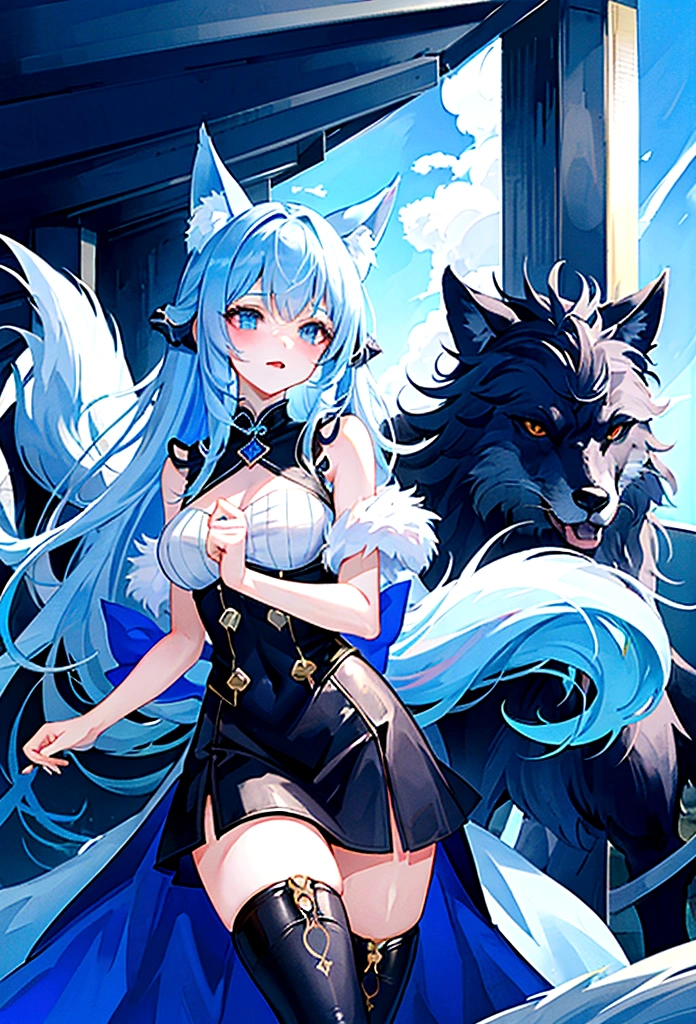 fox Light blue hair 　beast girl　indigo fur　fox beast girl