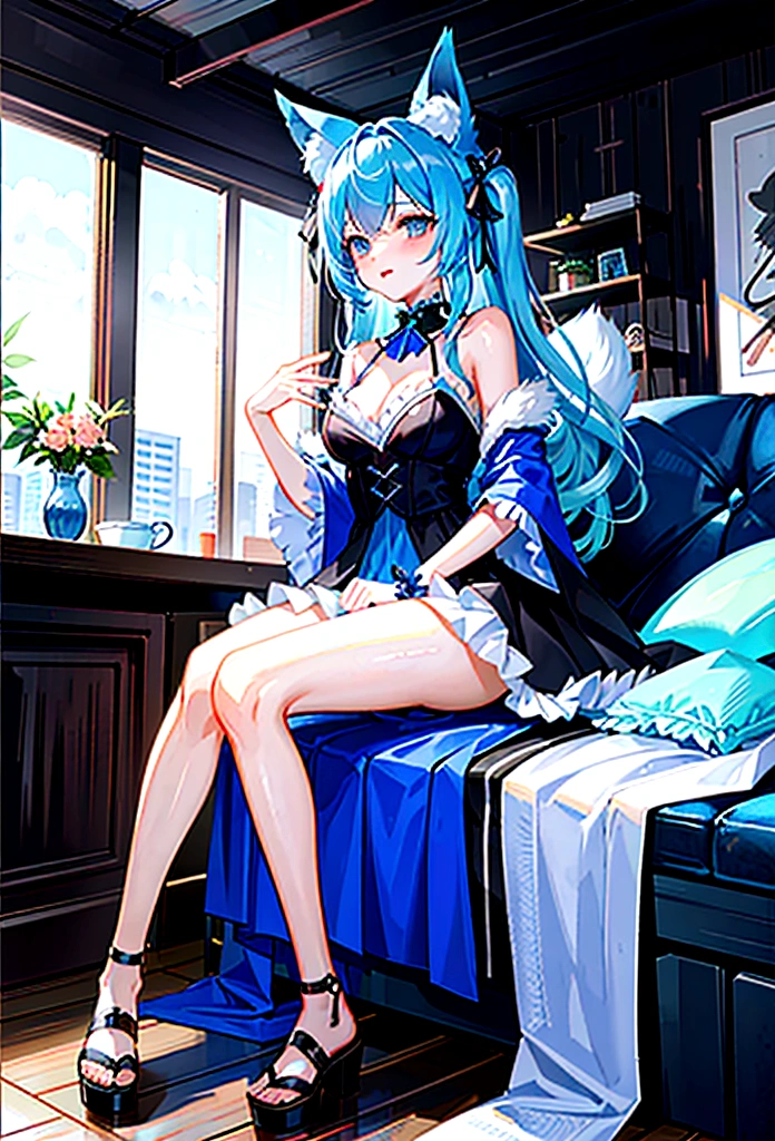 fox Light blue hair beast girl indigo fur fox beast girl