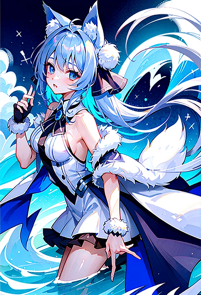 fox Light blue hair 　beast girl　indigo fur　fox beast girl