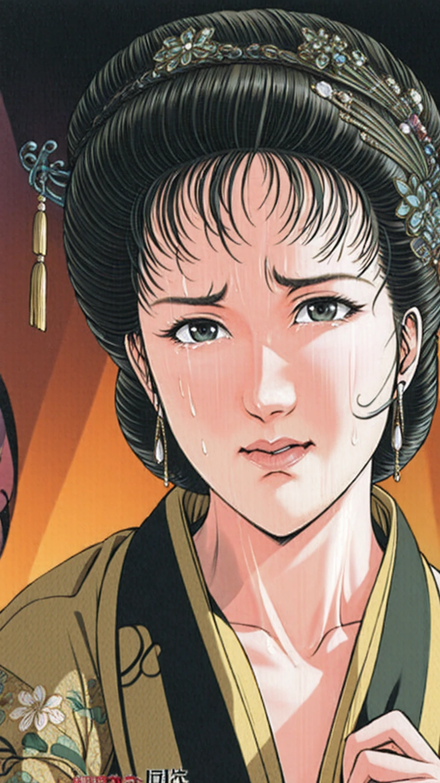 (best quality), (very aesthetic), (ultra-detailed), (best illustration),(a mature female),(perfect face),Suikoden,Mrs. Lin,(((NSFW))),((full_body)),((full_nude)),(crying),Covers mouth with right hand,red cheek,sweating,skinny,flushed skin,(hairly),(??????????????????? sex),(resting the back of her head on a pillow),(She is lying face up on chinese traditional bed room),First person view