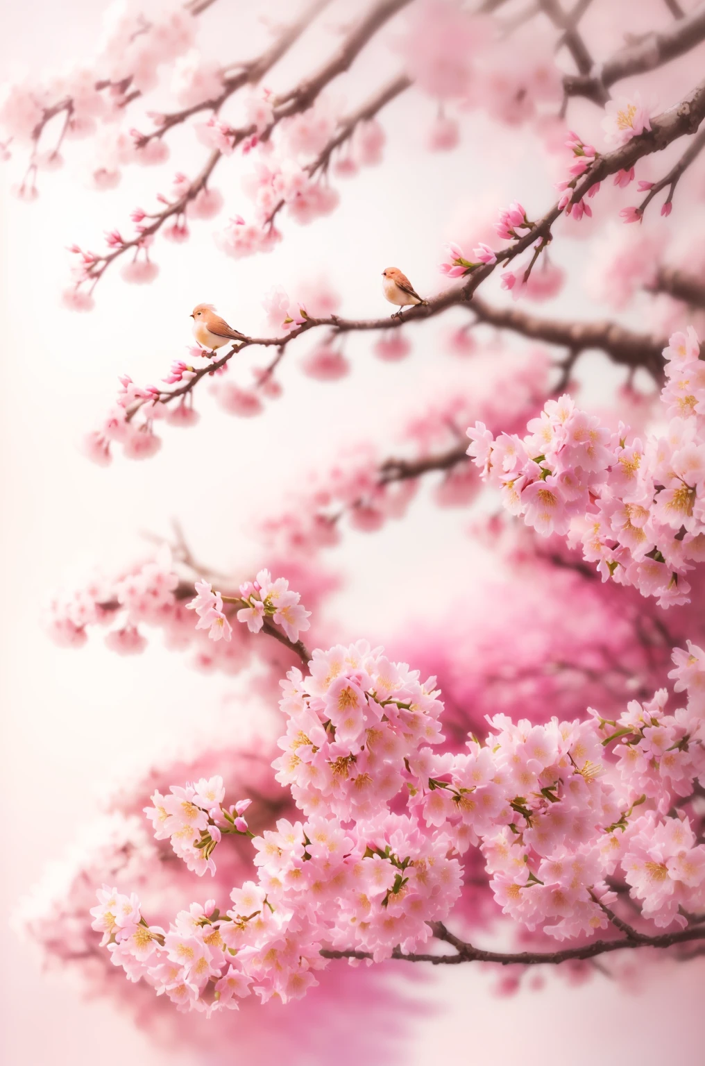 A bird sits on a cherry branch, cherryblossom, cherryblossom, sakura trees in the background, sakura season, cherryblossom, sakura blooming on background, blossom sakura, cherry blossom, lots of sakura flowers, green grass々and cherry blossoms, The cherry tree, lush sakura trees, cherry blossom falling, sakura bloomimg, sakura season dynamic lighting, under a cherry blossom tree
