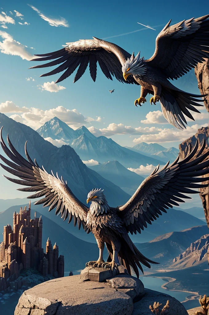 Can you make me a silver phoenix?, that in the background there are ashes and mountains and that the phoenix is standing on top of a rock where two letters are engraved, which are the "SW"
