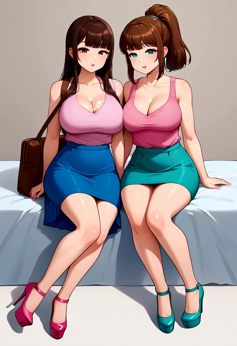 1. Beautiful Women, Big body, Asian Girl, ponytail, Contoured eyelids, Makeup eyelids, Sleeveless shirt, Pink Shirt, Cleavage, skirt, turquoise skirt, High heels, Cream colored shoes, Brown bag, Sit on the bus and sleep, Open your mouth, close your eyes、Love Jure