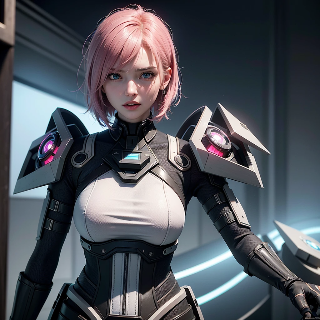 ((best quality)), ((masterpiece)), (detailed:1.4), 3d, Image of a beautiful cyberpunk woman, short pink hair, blue eyes, angry face, HDR (high dynamic range), ray tracing, NVIDIA RTX, super resolution ,unreal 5, underground spawning, PBR texturing, After treatment, Anisotropic filtering, depth of field, Maximum sharpness and clarity, multilayer texture, albedo and reflection maps, surface shading, Accurate simulation of light-material interactions,perfect proportions,octane rendering,two tone lighting,wide aperture,low iso,white balance,rule of thirds,8K RAW,