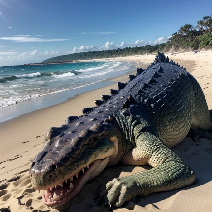 Big crocodile on the beach