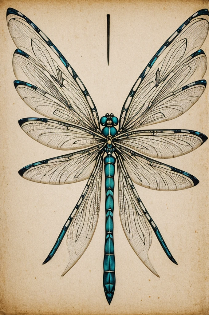 Imagine a stylized dragonfly with its wings forming the symbols of Pisces and Libra elegantly intertwined.. On the body of the dragonfly, integrate the number 22 in a subtle but readable way, perhaps as part of your pattern or in one of your segments. This could symbolize the duality and balance between the signs of Pisces and Libra., while the dragonfly represents transformation and freedom. The design could be detailed but with soft, flowing lines to capture the delicacy of these elements.