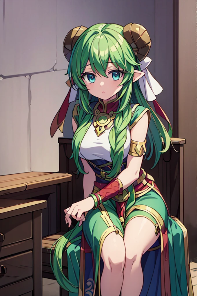 Highest quality, masterpiece, High resolution, alone, （Fire Emblem Tiki），（Fire Emblem: Mystery of the Emblem），Dragon&#39;s Wing，Japanese sword，kimono，Great armor、Shogun，（armor），（green‗コート），（green_Hair Color），Young Girl，Anime Style, Highest quality, 4k, masterpiece,， alone, 1,whole body，looking at the camera, Shinkai Makoto style, Sharp Eyes，（Full Finger）, （Accurate fingertips）, （The finer details）, （Anatomically correct）, (Movie Background), Hyper Detail, (Subtle details), (Intricate details),