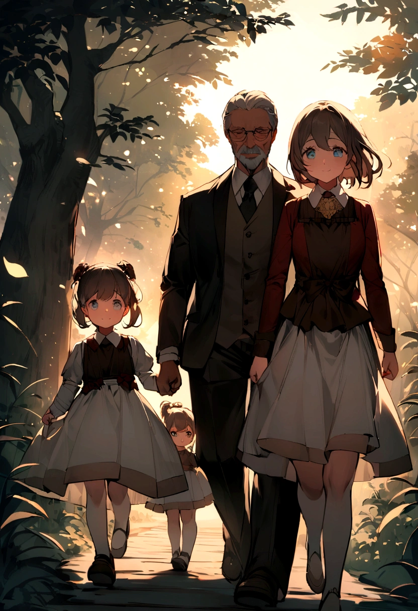 Depicting a heartwarming moment of a father and young daughter taking a walk together, Their eyes are focused on the camera, conveying their solidarity and determination in the face of difficult circumstances, Diffuse winter lights,Gives a sense of tenacity and endurance,Close-up shot of the father and daughter, Capture their face and upper body. Camera at eye level,Emphasizes the bond between father and daughter,And depicts the common determination of father and daughter ::n_Capturing a touching scene of a father and daughter taking a stroll, Their eyes are on the camera,Reflecting the pressure they are under