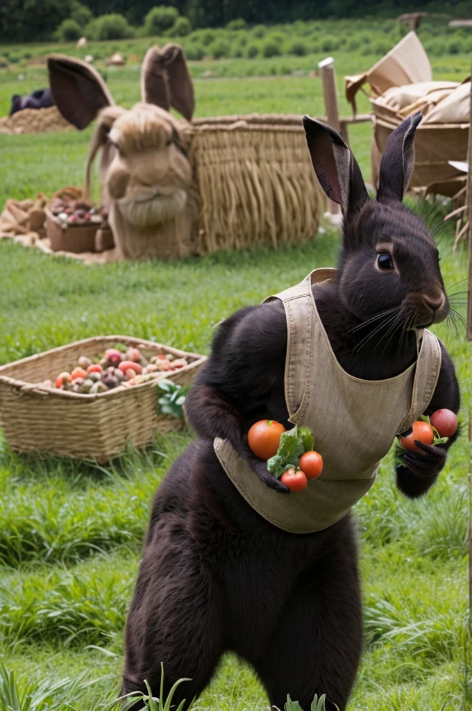 black fur rabbit arms and hands holding vegetables, masterpiece, best, photo realistic
