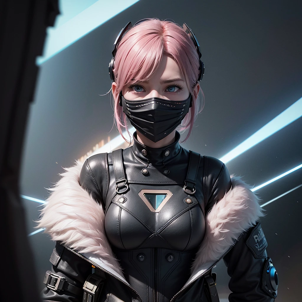 ((best quality)), ((masterpiece)), (detailed:1.4), 3d, Image of a beautiful cyberpunk woman, short pink hair, blue eyes, angry face, (((black masker))), HDR (high dynamic range), ray tracing, NVIDIA RTX, super resolution ,unreal 5, underground spawning, PBR texturing, After treatment, Anisotropic filtering, depth of field, Maximum sharpness and clarity, multilayer texture, albedo and reflection maps, surface shading, Accurate simulation of light-material interactions,perfect proportions,octane rendering,two tone lighting,wide aperture,low iso,white balance,rule of thirds,8K RAW,
