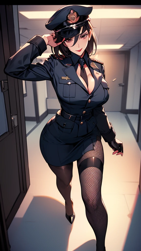 Mature Woman,(uniform,Tight Skirt, High heels,stockings,Uniform cap)((Female Officer、female soldier、female cadres、NCO、assassin)),、((A seductive smile)), (From above:1.1), blush, eyelash, Beautiful Eyes, belly button, Fishnet tights),Mole on chest, Perfect body, Thick thighs, Wide Hips, Seductive Woman, Red lips, Shadow, Villainess,latex,Holster on thigh, Concealed gun in thigh,There is cleavage in the chest,Spread your legs and seduce、Open your legs、background:On the bed,Nice hands, Perfect hands,( Detailed Description, High resolution,8k wallpaper,masterpiece,Highest quality,Depth of region,Anatomically accurate depiction)