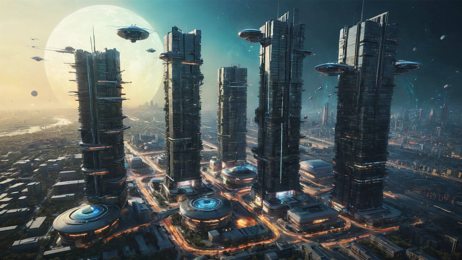 brightly colored abstract image of a space station with a spiral, epic beautiful space scifi, chaotic cinematic space rift, greg beeple, (((((flying cars, 1drone))))), planets colliding, beeple and tim hildebrandt, beeple and jean giraud, end of the universe, galaxy space sci-fi, ringworld, by Mike "Beeple" Winkelmann. Matrix style, (((((Matrix cascading code))))), (((((a futuristic twin tower skyscraper with a unique twisted design))))), (((((OLED GUI interfaces in the building))))), at night, (((((1girl, solo))))), photo realistic, (((large-breast:1.2 slim body, cleavage))), (((off broken mini sling-shirt and black sling bra, extreamly short pleated miniskirt exposing panty))), (((((running pose))))), (((((((matrix style black micro sunglasses))))))), ((((((((((aiming with a short gun)))))))))), (((((looking at camera))))), (((very low view))), (((((half-body thigh level medium shot))))), (((cinematic lighting))).