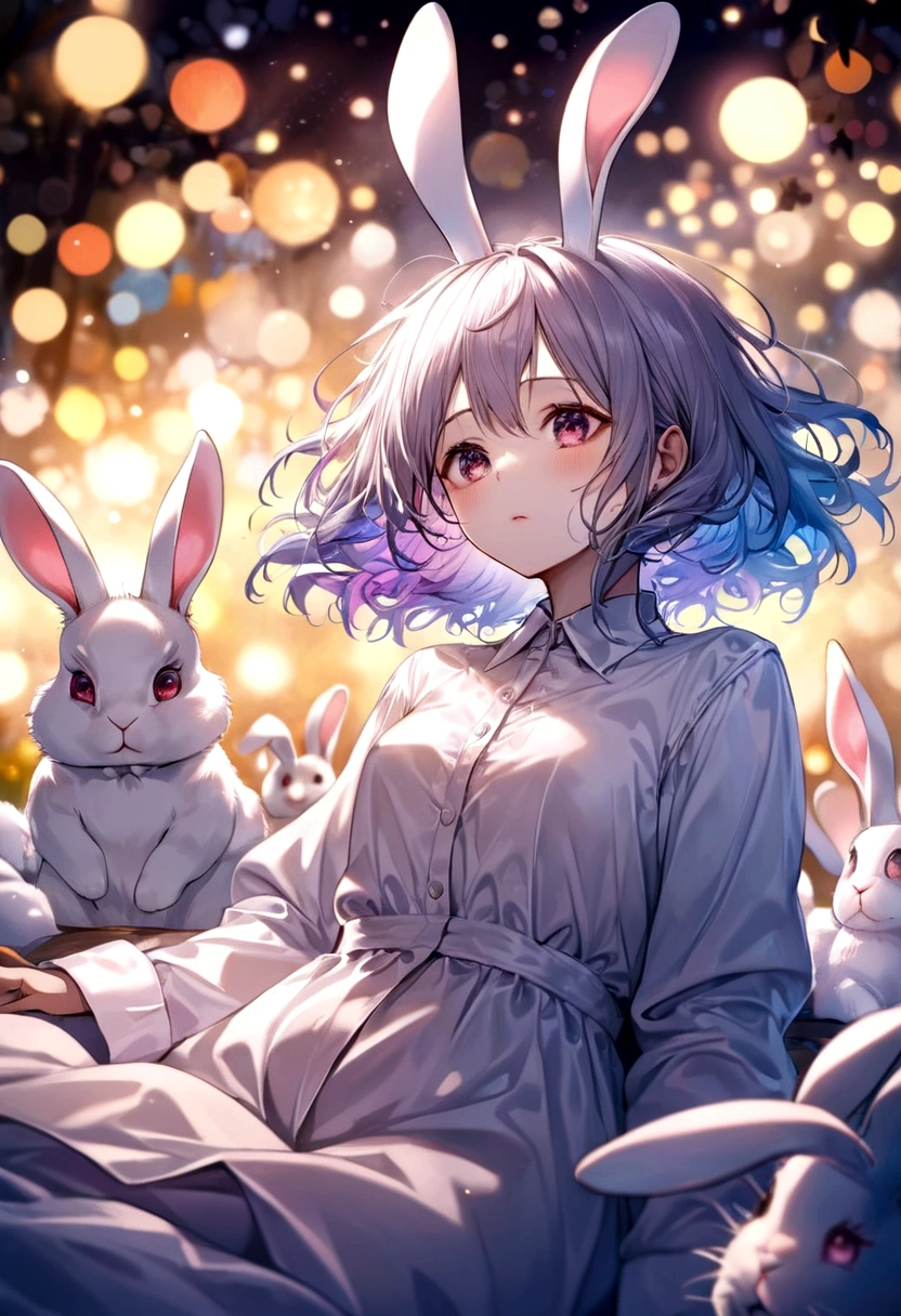 Hallucination, daydream , nightmare , Insane Dream , bokeh , furry , female rabbit , Please pull it out with my messy body.