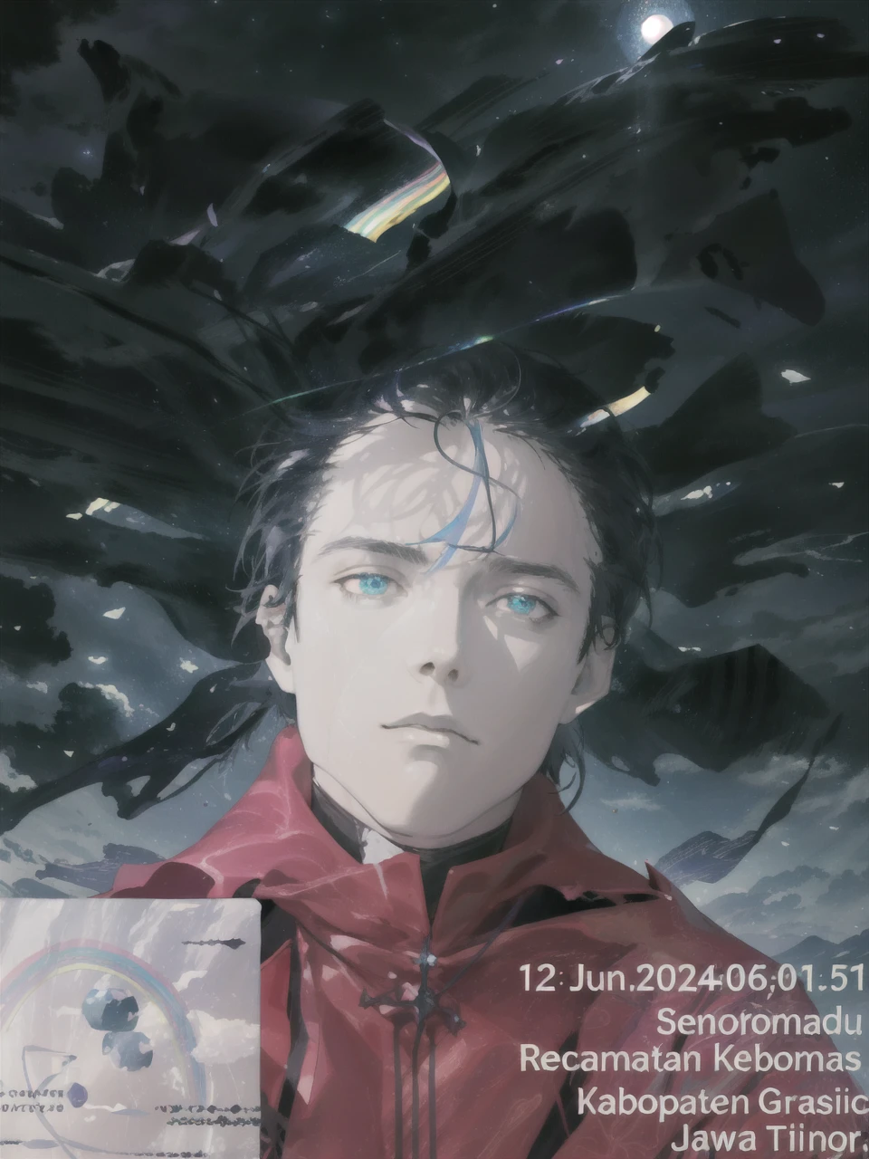 masterpiece, best quality, 1 male, adult, mature, tall muscular guy, Dark theme, Magic circle, bubble, rainbow Sunlight, Underwater, Reflected mirror, floating piece of Glass, Rainbow light, Bubble Swirling, wind Swirling, Aurora, fantasy scenery, Starlight around the character, (upper body)