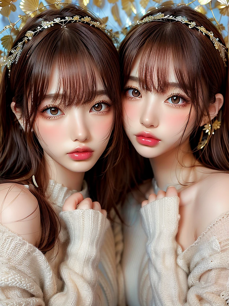 ( high quality , Very detailed, look at your hands )Zodiac sign - Gemini Goddess , Similar to Latin goodness , Twin Goddesses , Curious, Skillful, Humorous, attractive, Imaginative faces , Sometimes unrealistic, Restless, Nervous, Careless style ,  Light brown eyes , Light blonde hair , Transparent dress , in the windy sea  , whole body , Sexy Makeup ,