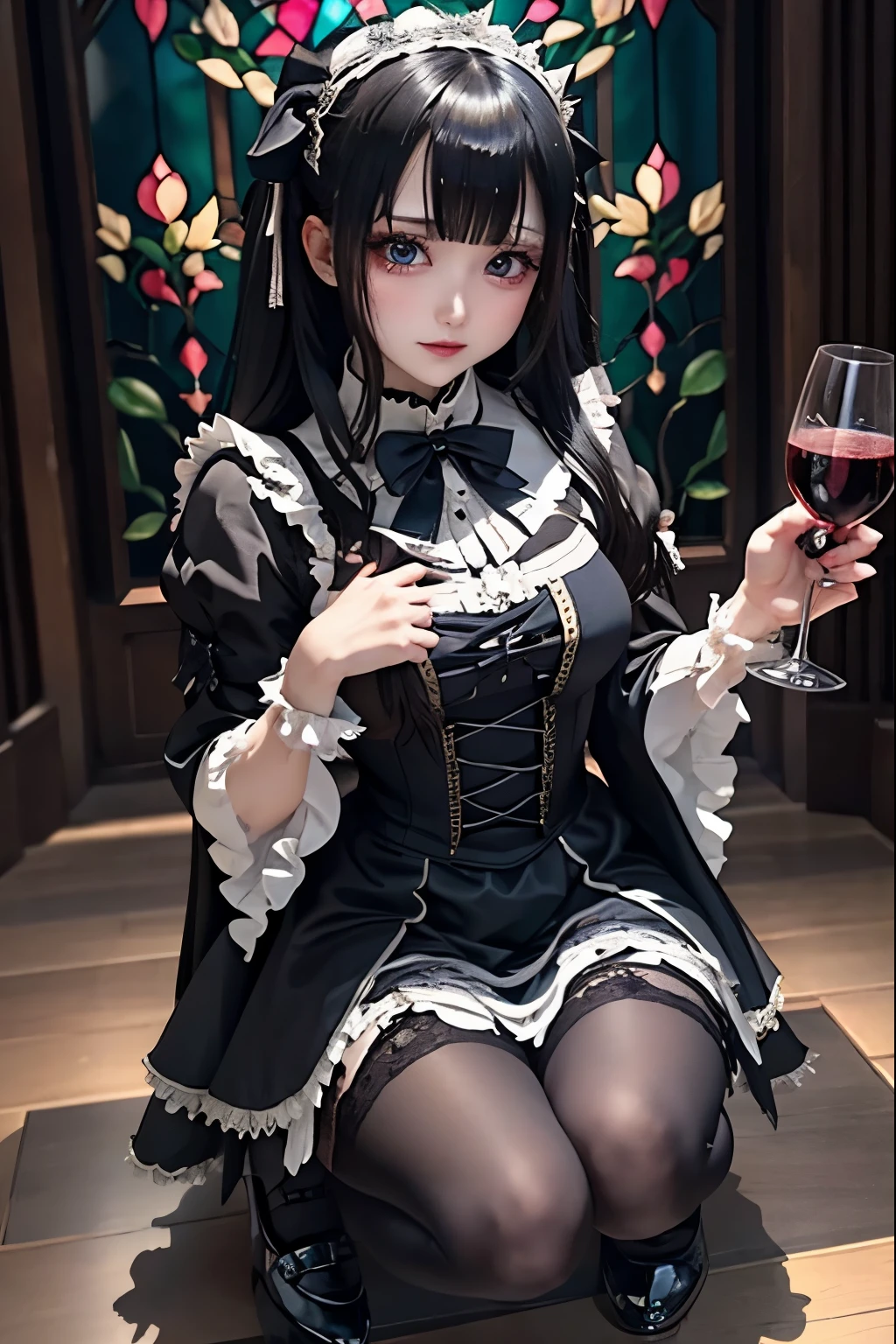 Hard Dark Gothic Makeup、Black dark eyeshadow、sad、Good skin radiance、Dark Gothicメイク、Dark smile、palace、The beauty of fragrance、24-years-old、Expression of intense sexual pleasure、Embarrassed look、Dark Gothic、Highest quality、Expression of sexual pleasure amid suffering、Drunk face、紫のMaid clothes、Mysterious、Noble、The face of someone holding it in the toilet、sexy、Loving smile、Twin tail hair、Right blue eye, Left eye is red、Super tempting pose、Platform Heel Shoes、Heavy makeup、Gothic Lolita clothes、Silver Hair、Long Hair Straight Hair、Cute Gothic Lolita Dress、Beautiful Face、elegant features、Attractive face、Stained glass is the background、Chest glistening with sweat、The room is dark、goth long dress、Bell Sleeves、Wizard Sleeve、Decadent look、Sexually excited expression、Glossy thighs wet with water、Thighs that are wet and shiny with oil、Background of a room full of roses、sad expression、Rose Maiden、The embroidery is pink、The dress has pink embroidery.、Thigh-high socks、Knee-high socks、Gentle expression、Dark black eyeshadow、Stained glass and rose background、thighs are a little thin、Female Duo、Female couple、dark church background、Stained glass、Black metal world、Dark Castle、Dark Room、Slender body、gothic long dress、Victorian dress、Her thighs are shining with sweat、My body is wet and shiny、Lots of glitter on the thighs、sweating、My thighs are sticky from sweating、Sweat glistening on my thighs, The whole body is sweaty and shiny、I sweated a lot.、My thighs are sweaty、My thighs are wet、My thighs are shining with sweat、A lot of sweat glistening all over the body、Small breasts、upright、Are standing、Hold the wine in your right hand、Hold the lantern in your left hand、pantyhose、Dynamic Angle、